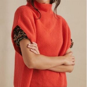 ANTHROPOLOGIE ENZA CASHMERE OVERSIZED PONCHO SWEATER VEST, SIZE XS.